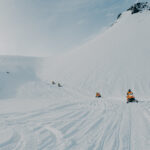 Snowmobiles on Langjokull glacier in Iceland